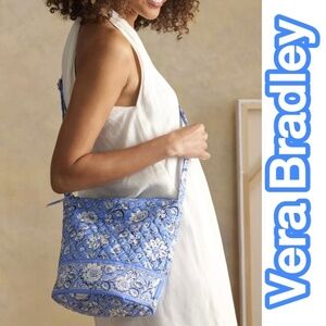 NWT VERA BRADLEY SWEET GARDEN BLUE BUCKET CROSSBODY BAG